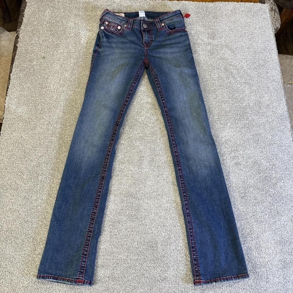 True Religion Billie Straight Jeans Red Stitch Mid Rise Women's 28